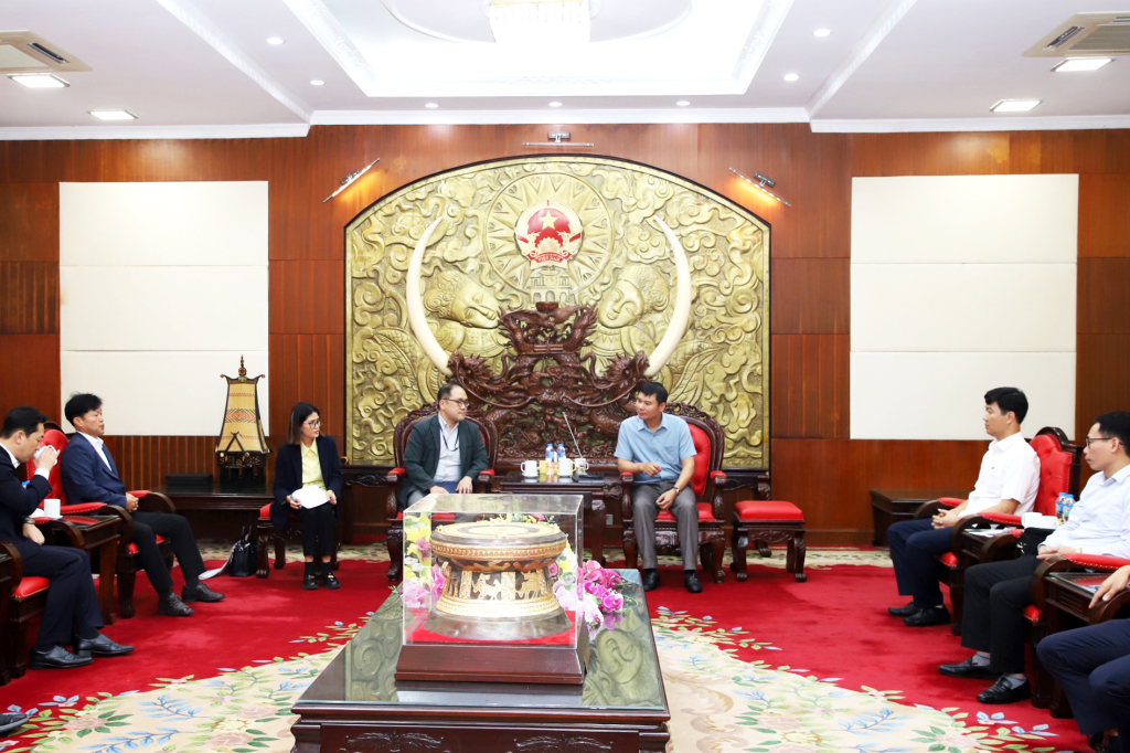   Standing Vice Chairman of the Provincial People's Committee Nguyen Le Huy works with the delegation of the Embassy of Republic of Korea in Vietnam